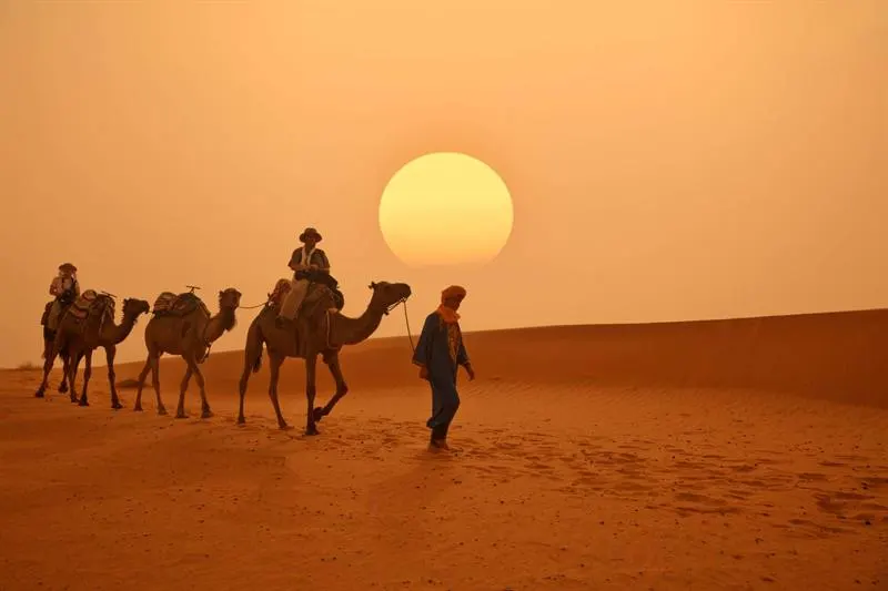 Giro in dromedario al tramonto nell'Erg Chebbi